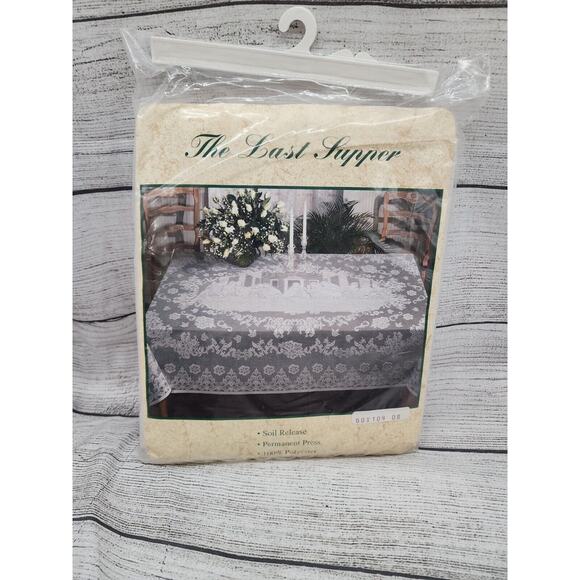 Vintage THE LAST SUPPER White Lace Tablecloth NIP 60x104 Oblong NEW IVORY
